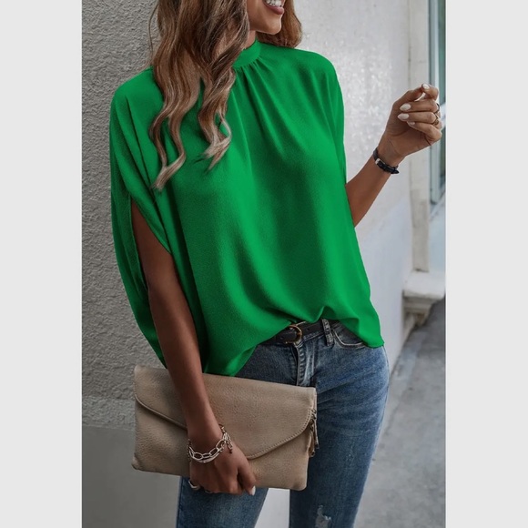 Women's Solid Cape Short Sleeve Loose Top / GREEN - Picture 1 of 4